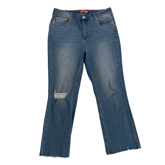 Avec Les Filles High Cinched Waist Distressed Straight Leg Crop Jeans Size 29 - Picture 1 of 10